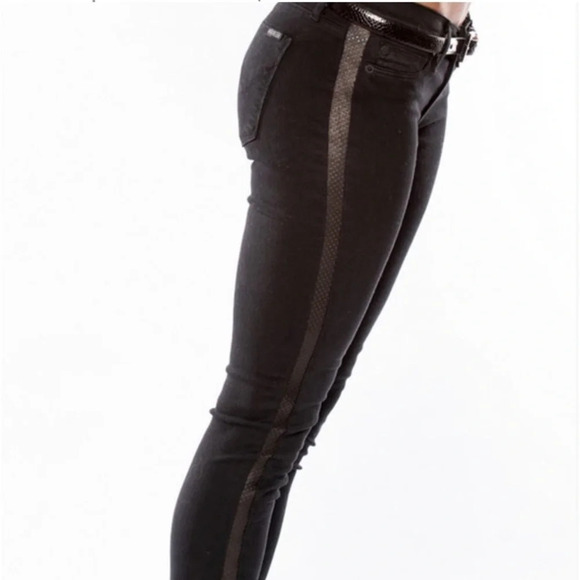 Hudson Ava Super Skinny Black Wash Jeans With Lambs Leather Tuxedo Stripe Sz. 27 - Picture 7 of 11